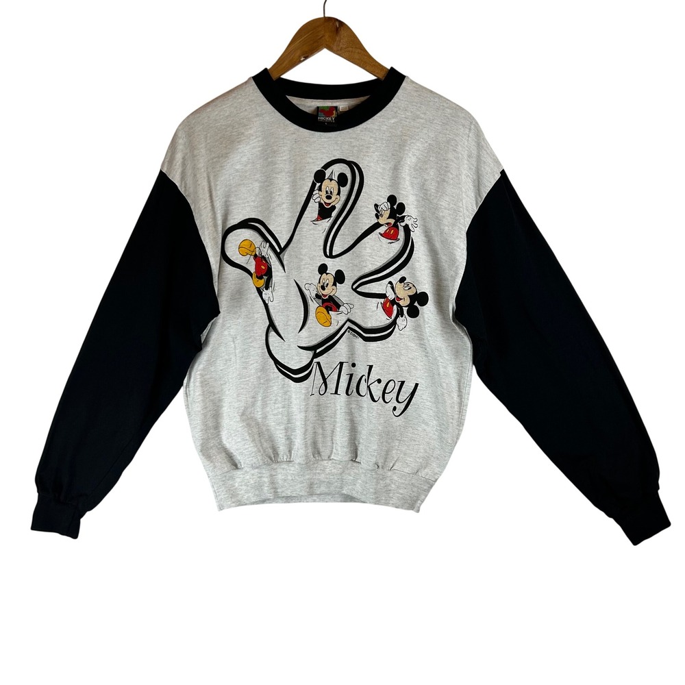 Vintage Mickey Unlimited Sweatshirt Gray Black Glove Graphic Disney Unisex Large